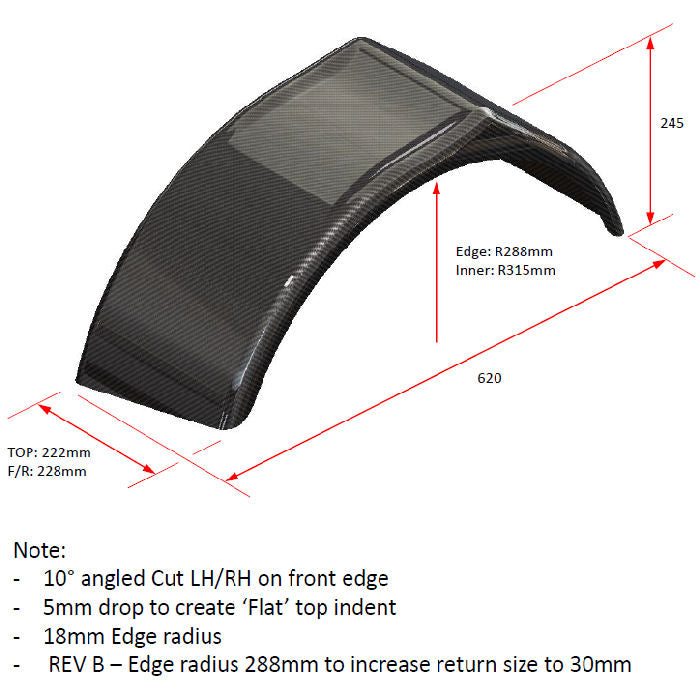 Caterham Lotus 7 Style Front Cycle Wing Mudguards Carbon Pre Preg CSR 15" (Pair)