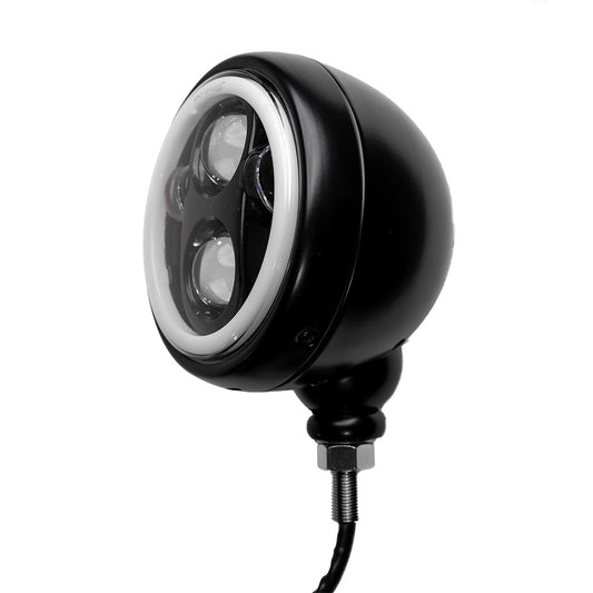Caterham Style 5.3/4" LED Headlight Lamp With Halo Indicator UK Black (Single)