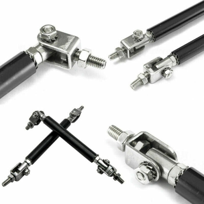 Universal 150mm Stainless Front Splitter Tie Rod Support Strut - Black (Pair)