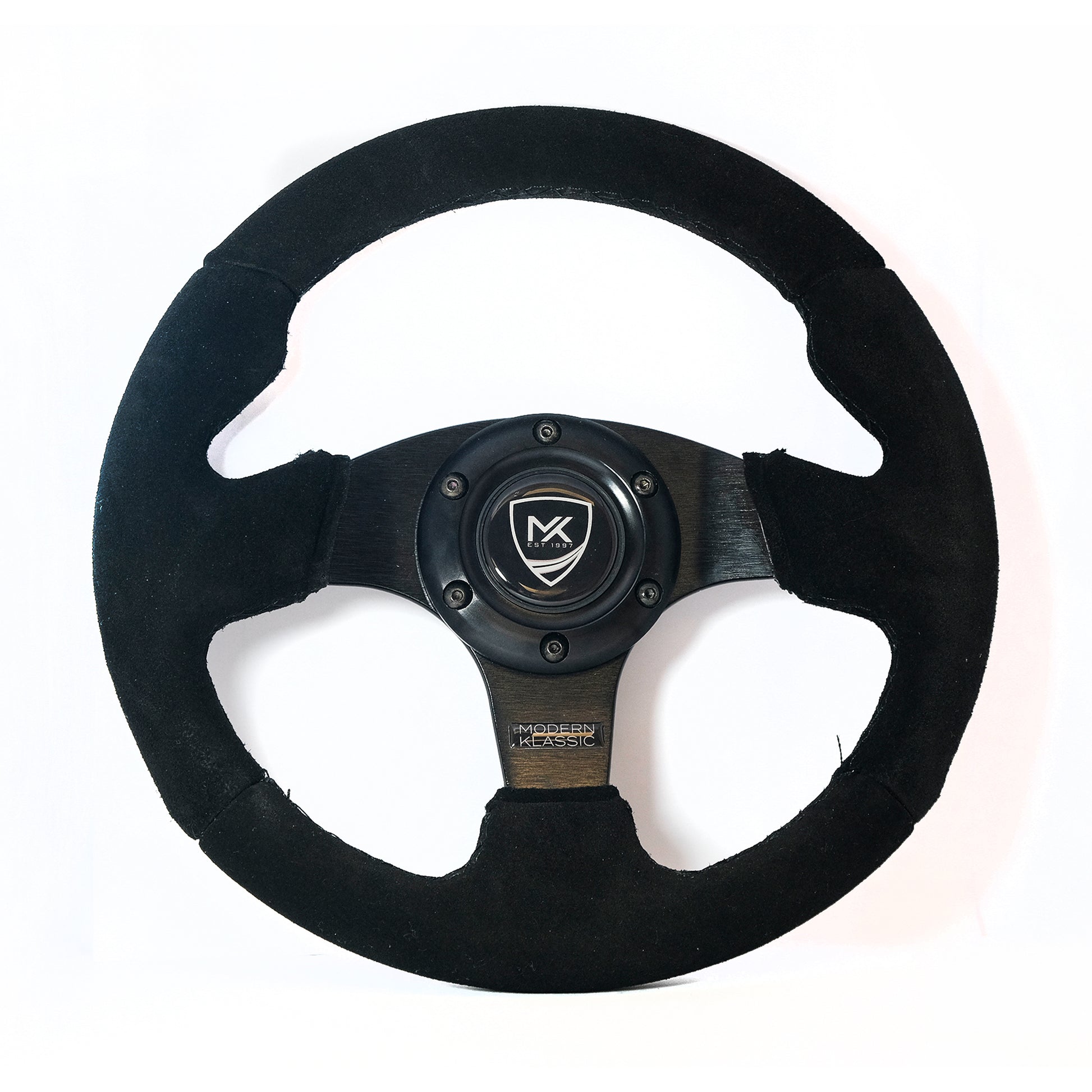 Universal 6 Bolt Suede 280mm Steering Wheel + Horn Button