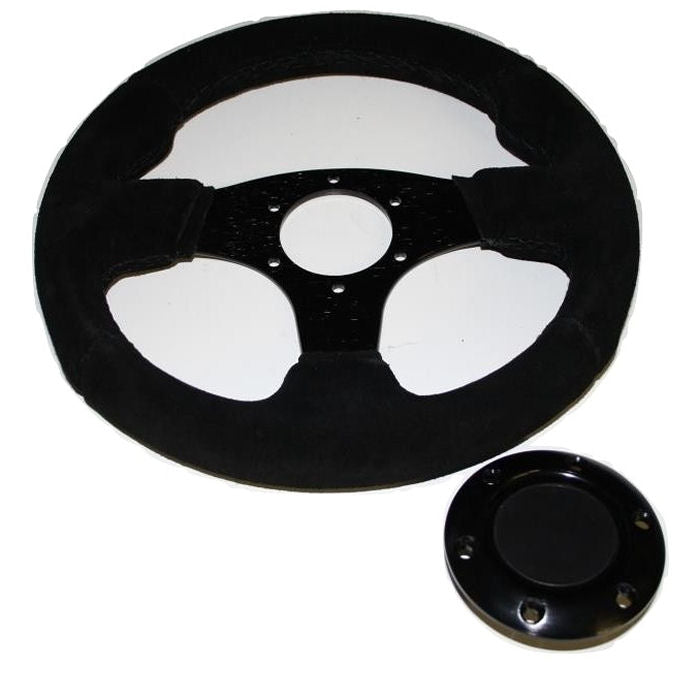 Universal 6 Bolt Suede 320mm Steering Wheel + Horn Button