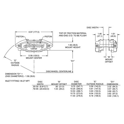 Wilwood Powerlite Brake Caliper Radial Mount 0.5" rota for Solid Discs (Each)